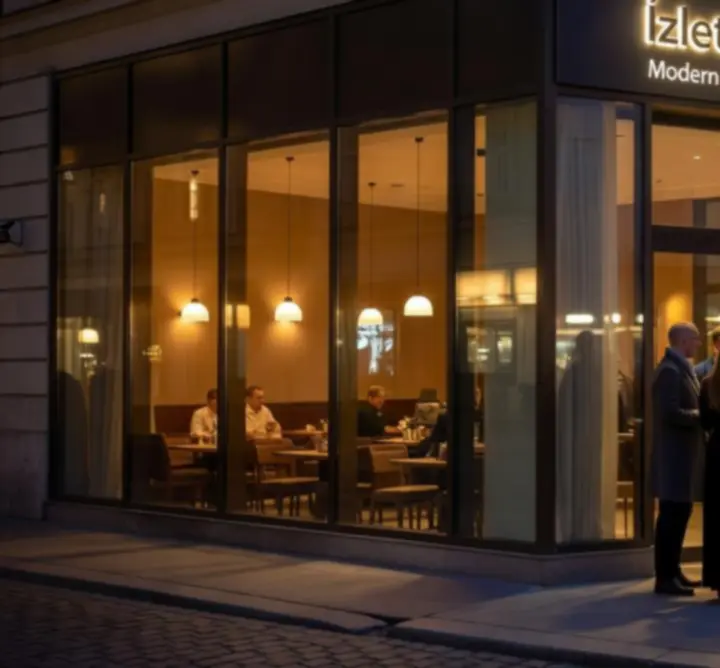 A City Night Guide HU modern budapesti étterem exkluzív külső látványa esti fényekben