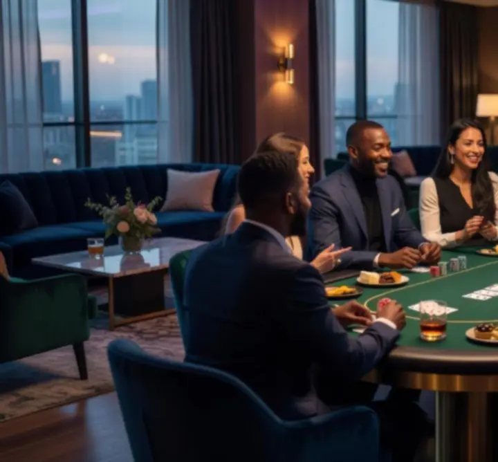 Stílusos lounge tér offline poker asztallal a City Night Guide HU-ban